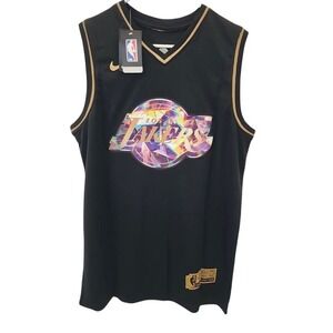 Nike LeBron James Lakers Jersey L Holographic Logo City Edition Black‎ Gold NWT